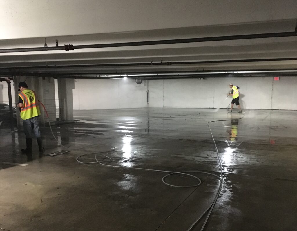 parking garage pressure washing and striping